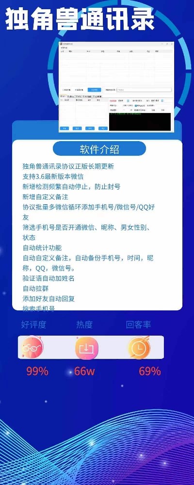 【独角兽通讯录协议】内置检测频繁自动停止防止封号，正版包更新--月卡激活码